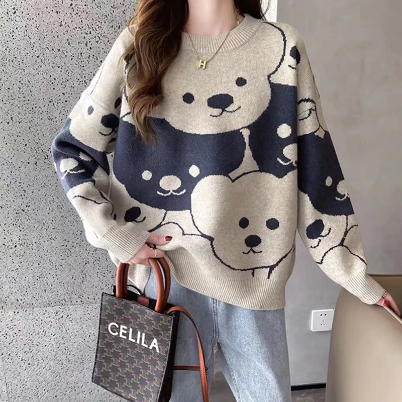 Sweater for Women 2026 New Style Lazy Cartoon Bear Knitted Top Thickened Loose Inner Layer Base Shirt Autumn and Winter Women's Style