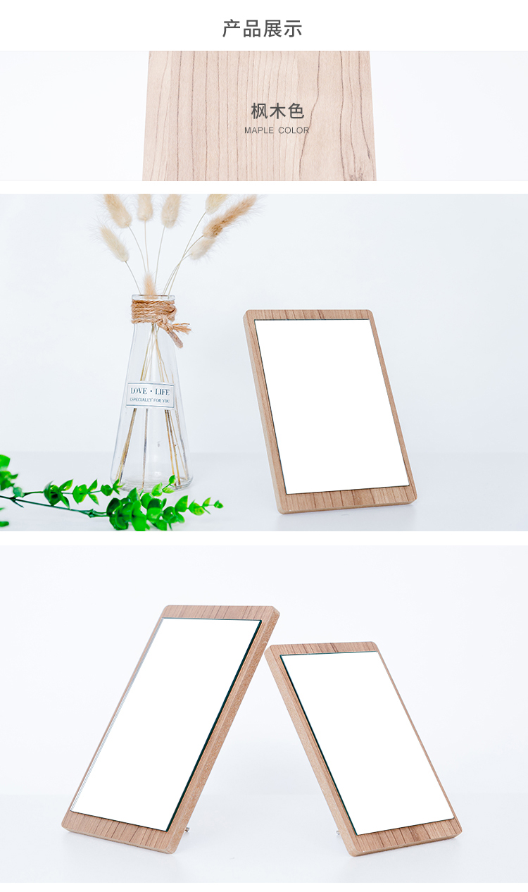 Gương bàn đơn giản gương trang điểm gương gỗ khung máy tính để bàn gương vanity gương đẹp HD ký túc xá máy tính để bàn vuông gương - Gương gương trang điểm có đèn
