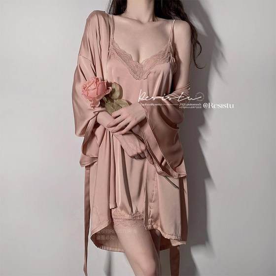 Resistu Love Lace 섹시한 스 플린트 슬리브 슬리브 나이트 드레스 로브 2024 가을 새로운 순수 개인 잠옷 여성