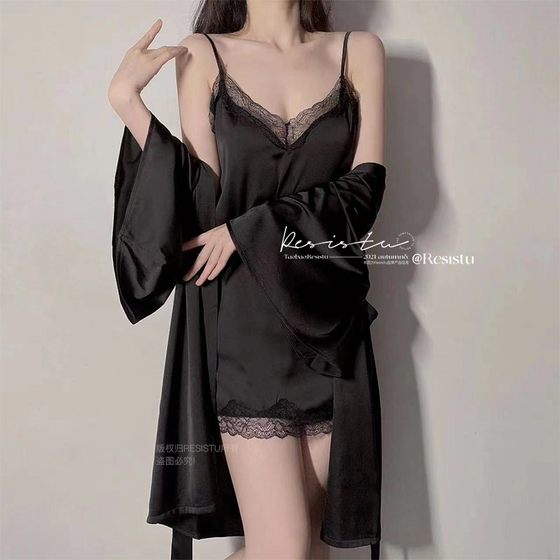 Resistu Love Lace 섹시한 스 플린트 슬리브 슬리브 나이트 드레스 로브 2024 가을 새로운 순수 개인 잠옷 여성