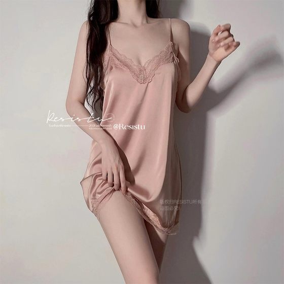 Resistu Love Lace 섹시한 스 플린트 슬리브 슬리브 나이트 드레스 로브 2024 가을 새로운 순수 개인 잠옷 여성