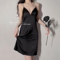 RESISTU Pure Black Roses Temperature Sexy Ice Nelazzo Private Room Cross - Beautiful Satin Hanging Sleepy Dress