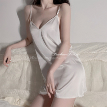 RESISTU Temperament Goddess Simple Sexy Ice Satin Sleepers Spring and Autumn Satin Thin Back Pajamas Women