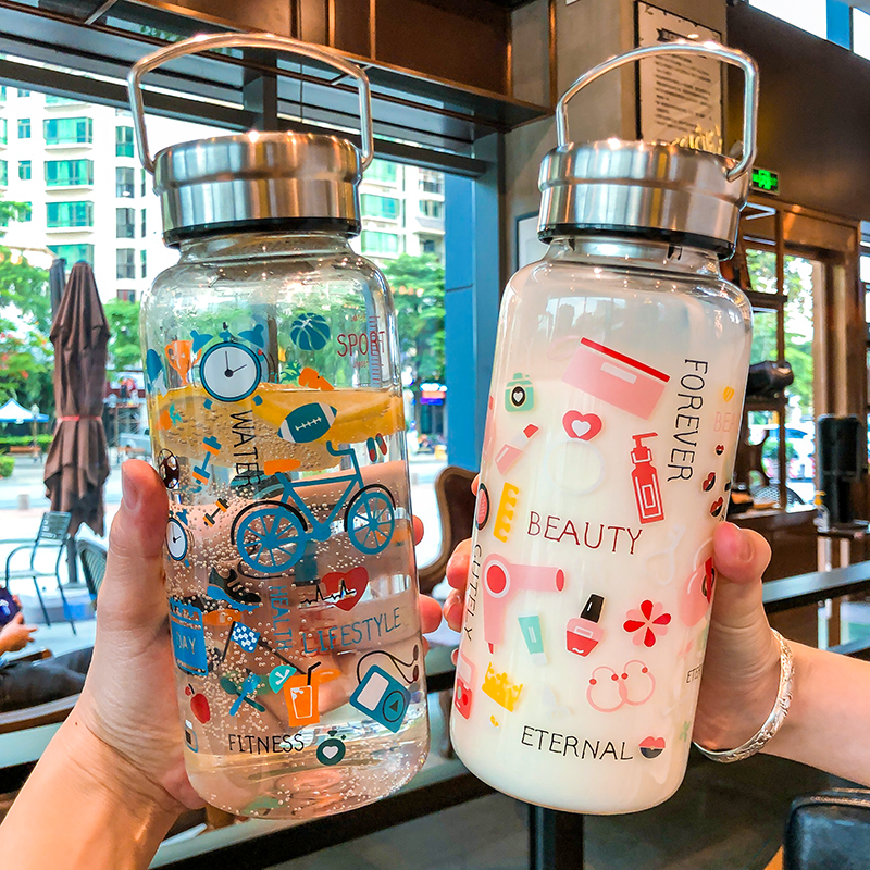 Large-capacity water cup graffiti heat-resistant transparent glass female filter tea cute couples casual cup boys