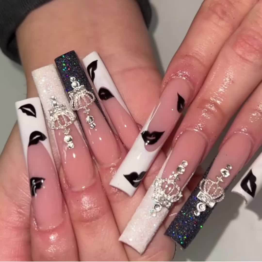 Professional Long Coffin French Cow Ballerina Manicure Press On Nails Full  Cover Artificial False Art Fake Nails Patch Tip - Buy French Nails,Press On  Nails,Fake Nails Product on Alibaba.com
