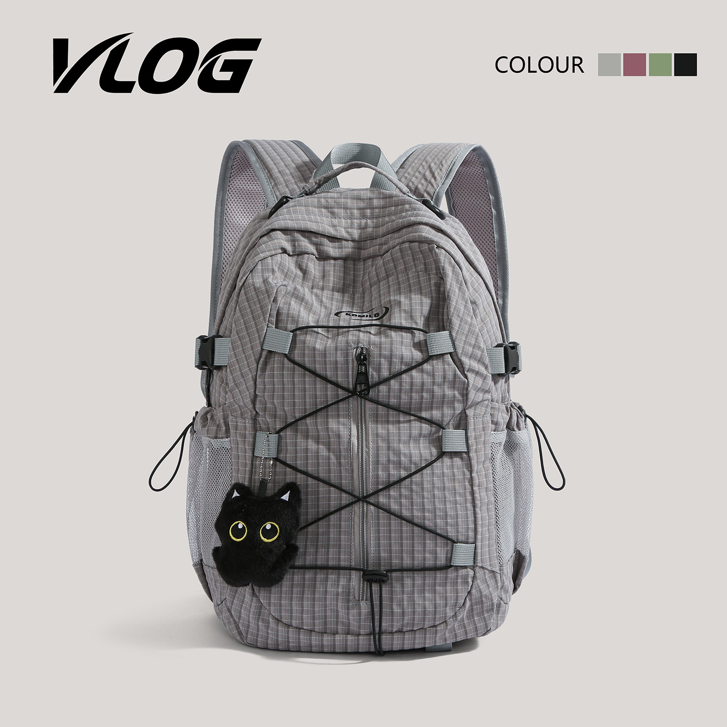 VLOG plaid backpack for men, lightweight commuting, outdoor hiking, travel backpack, large capacity schoolbag for female college students.