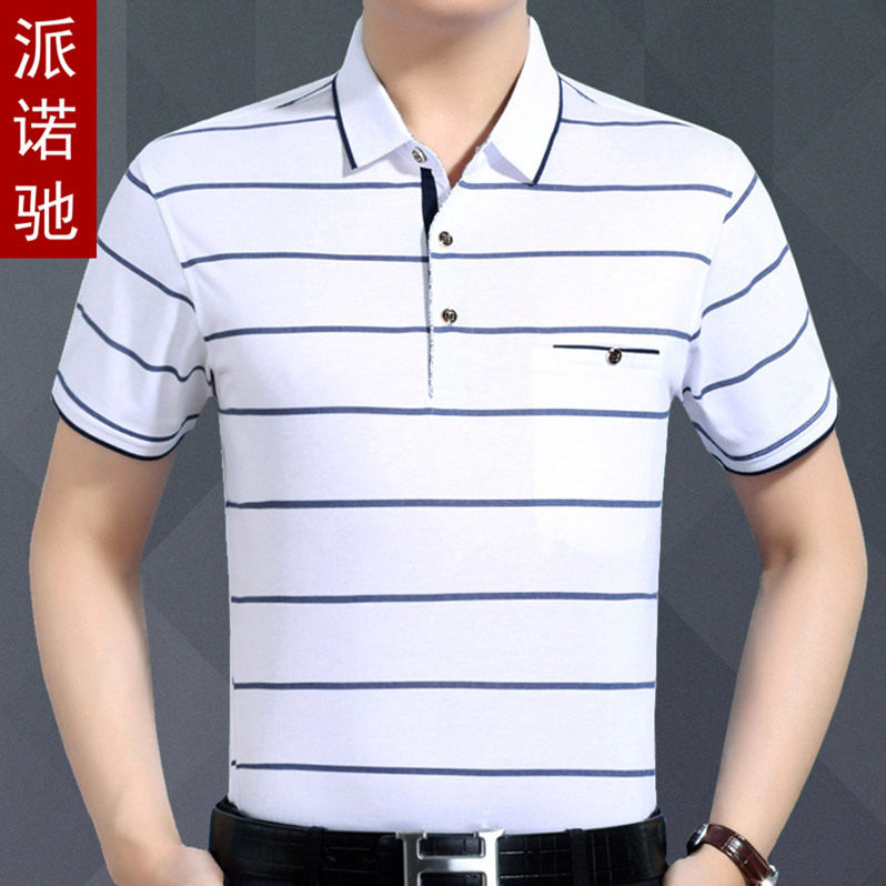 Summer middle-aged men short-sleeved T-shirt pure cotton daddy in old age with pocket whole cotton loose coat shirt