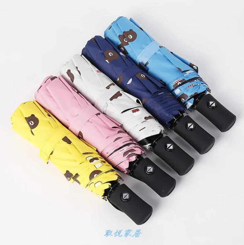 Full automatic bear cartoon network red folded black rubber parasol daisy parasol parachute sunscreen sunscreen rainproof