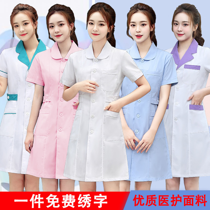 Doveman Nursing wear short sleeves Lapels Collar Winter Clothing Drugstore Work Beauty Wear White Coat Doctor Clothes