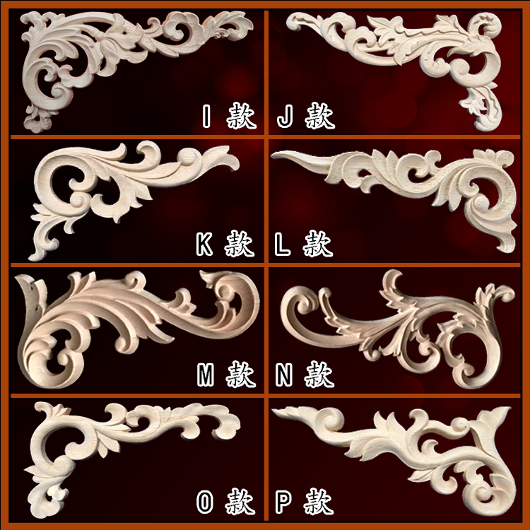 IP solid wood applique European style wood carved flower corner floral furniture cabinet door solid wood carved pieces European style corner flower decoration carved applique