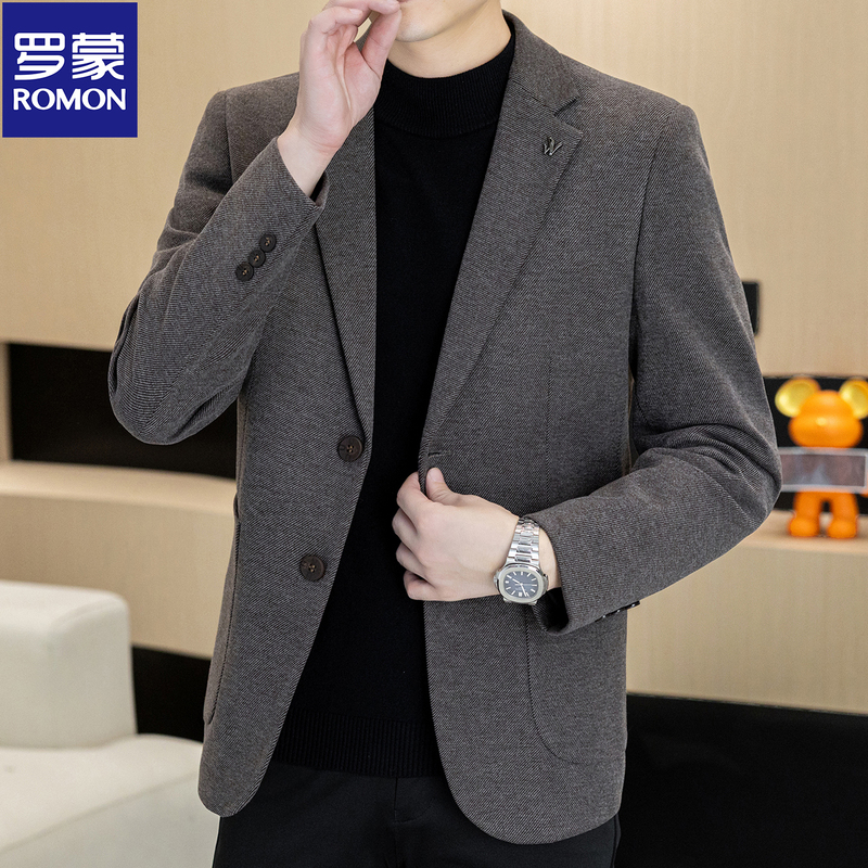 Romon Men's Casual Suit Plus Size Spring and Autumn Business Casual Single Suit Gray Youth Blazer Men