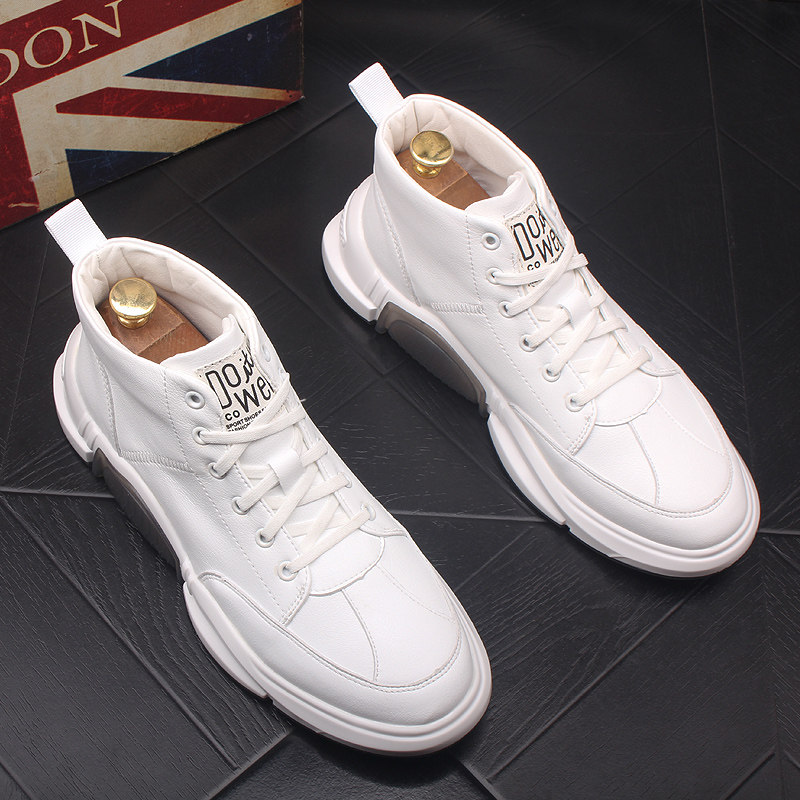 Hong Kong's new youth white tall shoes Europe station leather thick-soled strap men's shoes inside the height breathable casual shoes