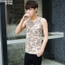 Ngụy trang vest thể dục nam thể thao vest vai mỏng thủy triều thanh niên mùa hè không tay in áo cotton chạm đáy áo - Áo vest cotton áo khoác vest nam mỏng Áo vest cotton