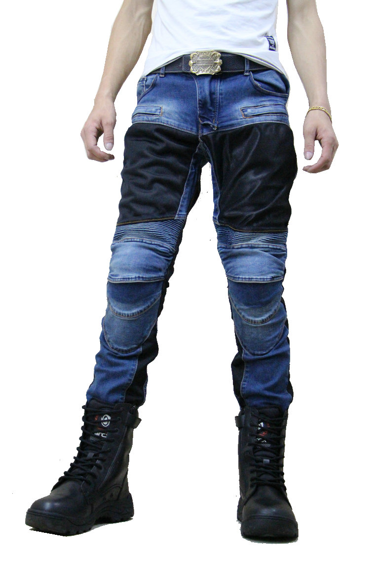 Mùa hè xe đua mới chống ngã cưỡi lưới thoáng khí khâu đồ bảo hộ Slim căng hiệp sĩ xe máy quần denim - Xe máy Rider thiết bị găng tay da đi xe máy