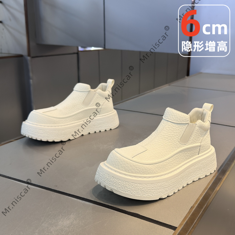 Slip-On Thick-Soled High-Top Martin Boots for Men 2026 New Summer Style with Invisible Height Increase of 6cm Versatile Mid-Top Casual Shoes