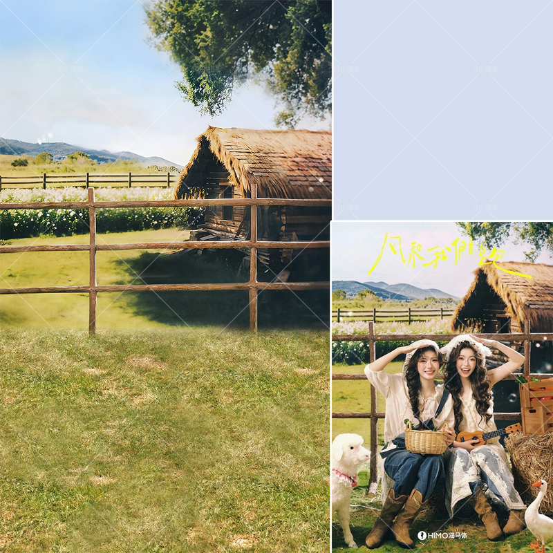 Seahorse Summer Farm Natural Scenery Wooden House Background Cloth Pastoral Style Ranch Girl Photo Photography Background Cloth