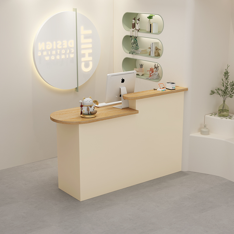 Clothing Store Cashier Counter, Small Bar Counter, Curved Reception Desk, Simple Cream-Style Bar Table, Beauty and Nail Salon Reception Desk
