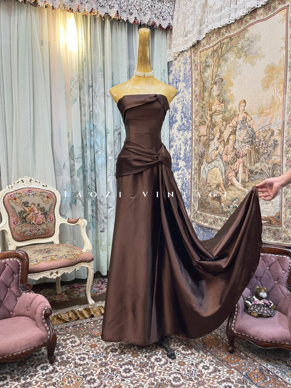 [938] Jessica Mcclintock Satin Antique Dress Strapless Dress Elegant Melard Brown