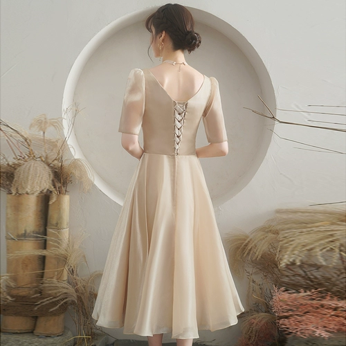 Демисезонное платье подружки невесты, небольшое вечернее платье, цвета шампанского, подходит для подростков