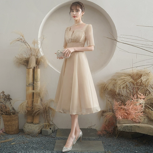 Демисезонное платье подружки невесты, небольшое вечернее платье, цвета шампанского, подходит для подростков