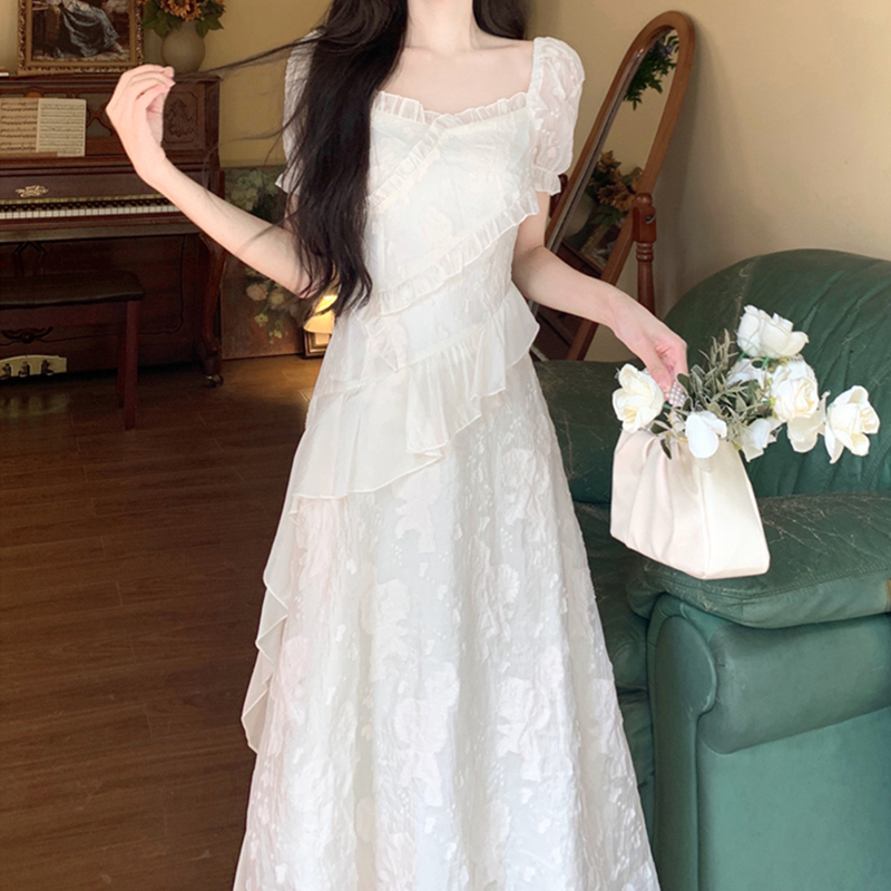 Plus-Size French-Style Sweet and Elegant Irregular Dress for Women, Summer 2025, Waist-Cinching, Slimming, Graceful Fairy Long Dress