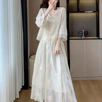 Large size women's new Chinese style heavy embroidery fake two-piece short-sleeved dress summer temperament slim chic long skirt