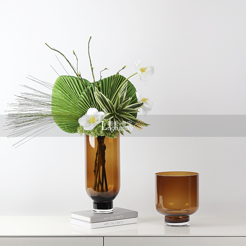 Light Extravagant Modern New Chinese Style Curry Glass Vase Flower Arrangement of the Flower Arrangement for the Creative Soft Decorations-Taobao