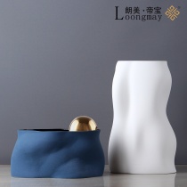 Light luxury crafts ornaments Nordic abstract blue and white ceramic flower modern simple model room living room creative vase