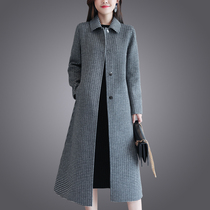 Spring and autumn fashion plaid double-sided cashmere coat Female knee-length foreign style houndstooth wool coat