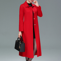 Autumn and winter double-sided cashmere coat female long red large size thin doll collar over the knee 100% wool coat