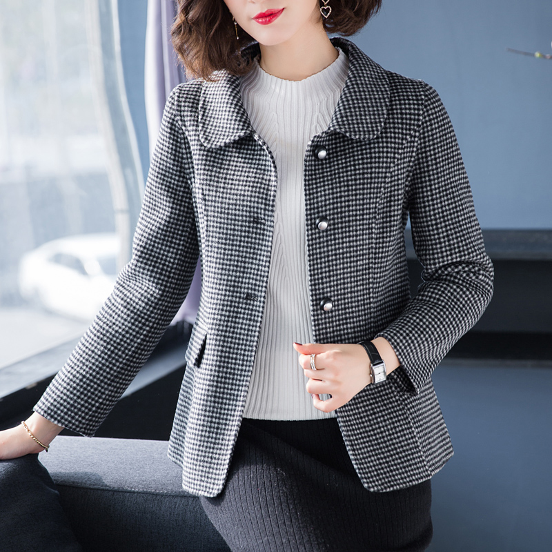 Anti-season double cashmere coat girl spring and autumn new high-end middle-aged short bird plate coat