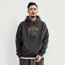 Guochao sweater men hooded autumn and winter plus velvet thickened pullover spring and autumn loose size thin clothes lovers lovers