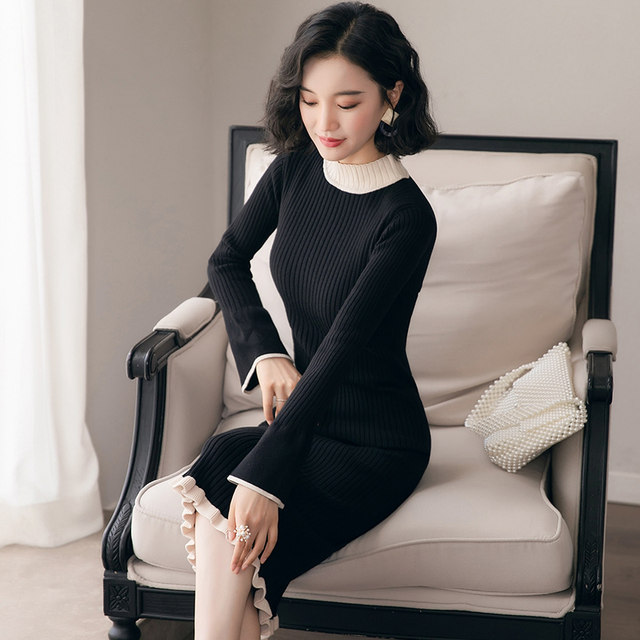 Half-high collar black sweater women's autumn and winter outerwear 2021 new thickened mid-length loose pullover lazy trend