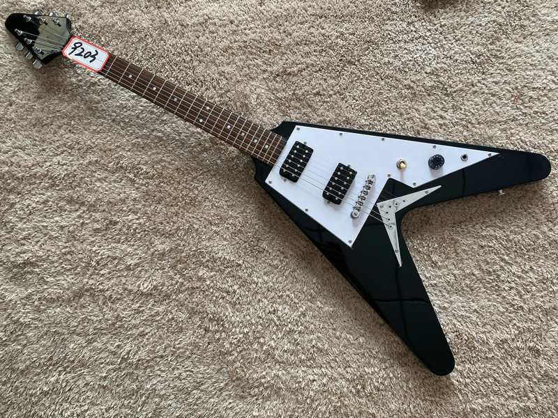 Outlet custom V shaped profiled string wearing body electric guitar dovetail fork 22 pint black rose wood professional class-Taobao