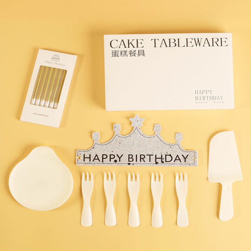 Birthday Cake Tableware Set Gift Box Cake Knife Fork Plate Baking Supplies Celebrate Birthday