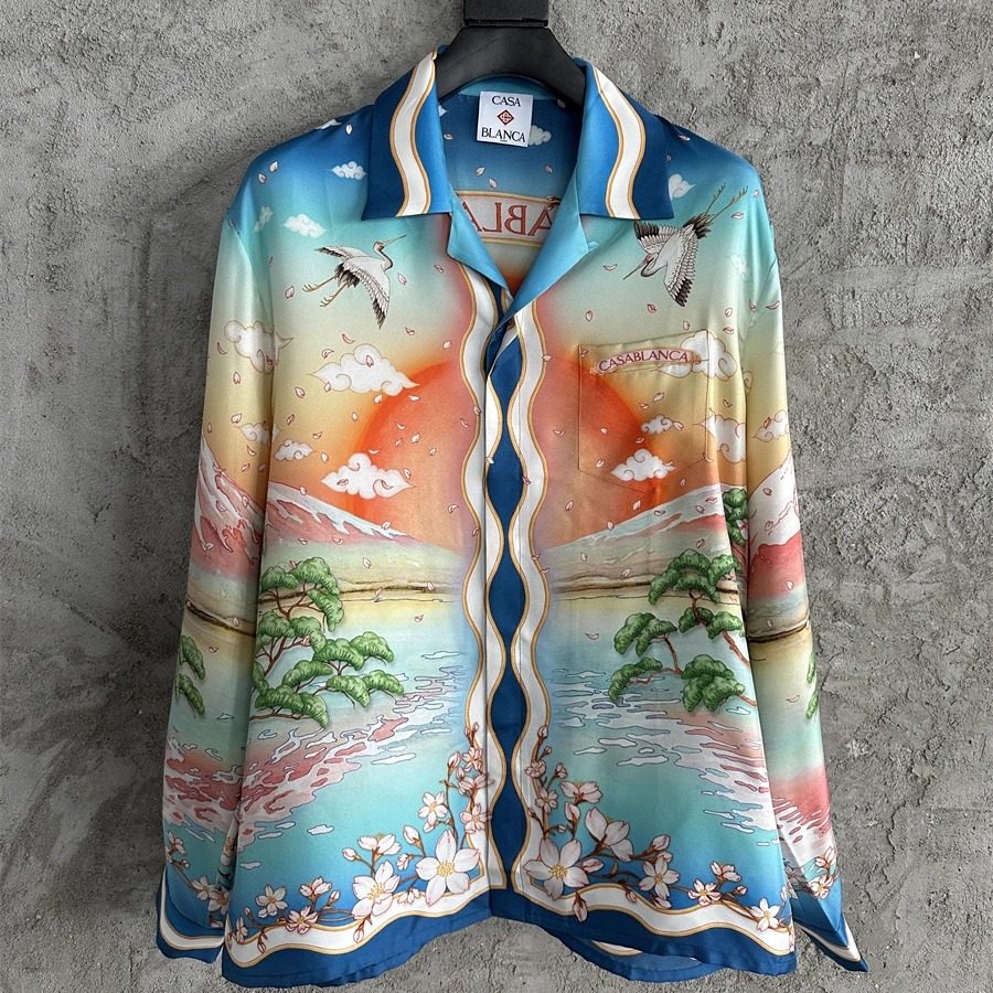 轩战CASABLANCA夏季长袖薄款衬衣外套休闲美式宽松衬衫长袖上衣