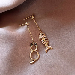 925 needles Korea 2020 new wave of female cat fish bone long earrings simple temperament earrings personalized earrings