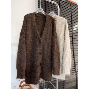 Korean Style Versatile Oversized Sweater Cardigan for Women, 2025 Autumn New Loose Fit, Slimming, Age-Reducing, Mid-Length Trendy Top