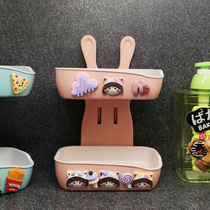 Double box drain soap box no punch toilet creative bathroom shelf wall-mounted double grid vertical soap box