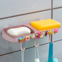 Cartoon soap box cute double grid wall-mounted home creative drain non-perforated toilet soap box storage rack