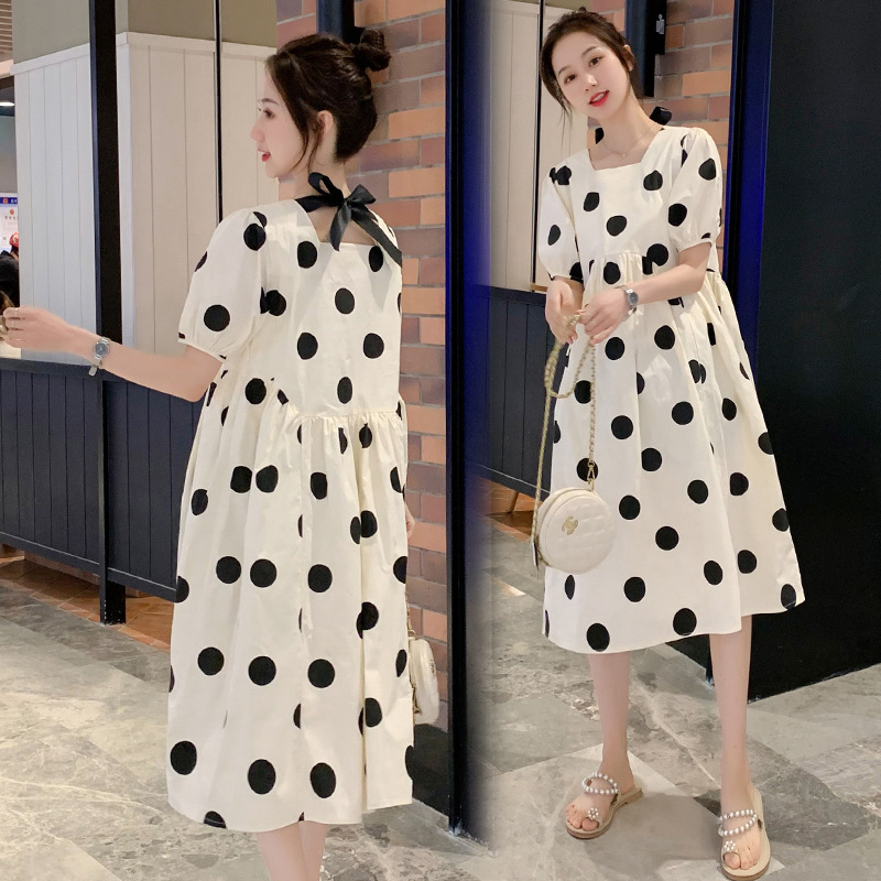French pregnant women age reduction point dress tide mom high waist thin cover belly foreign pie maternity tide 2022 summer model