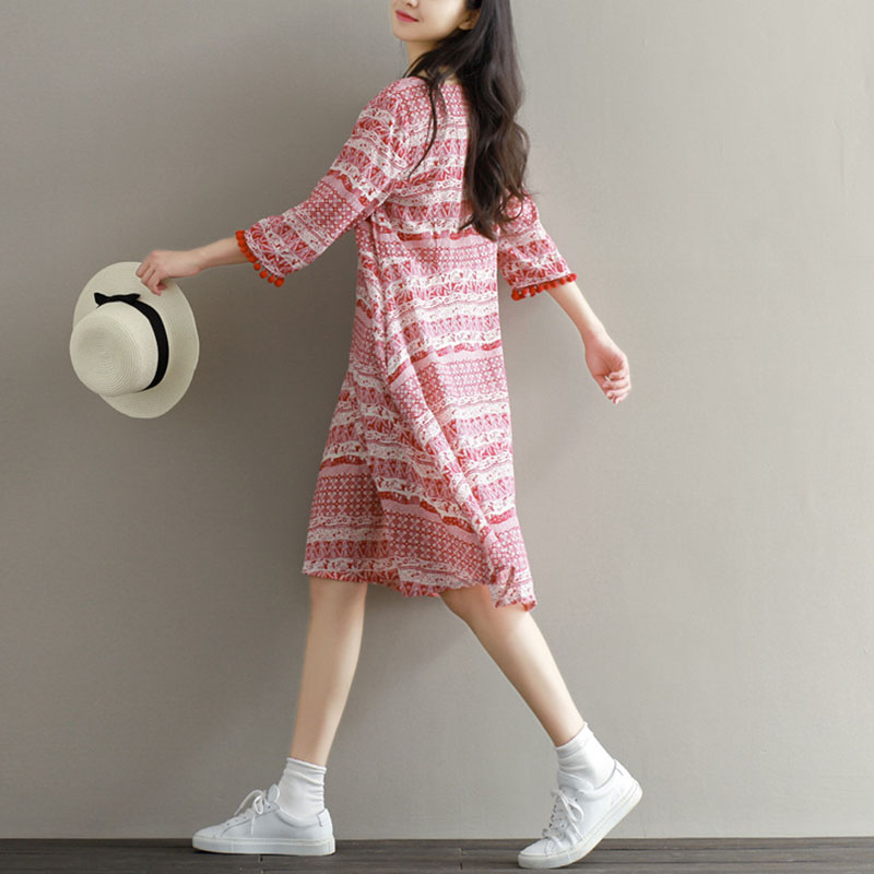 Pregnant women cotton linen dress Summer fashion Tidal Spicy Mother National Wind Personality Comeback Loot out for long version of dress