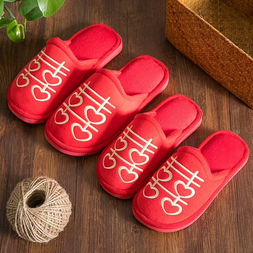 Зимние тапочки для влюбленных, красные свадебные туфли