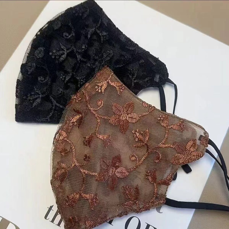 National Style New Embroidered Breathable New Mesh Lace Sunscreen Mask Double Layer Thin Summer Mask Eye Protection for Women
