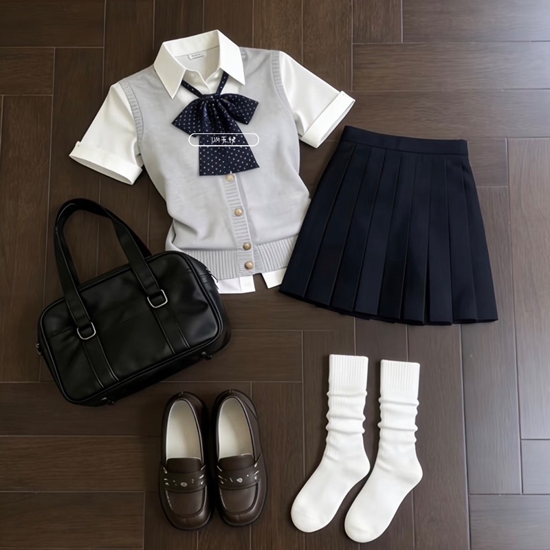 Jk Uniform Knitwear Thin Cardigan Vest Sweater Soft Girl Style Short-Sleeved Top Short Skirt School Uniform Set Jk Uniform Knitwear Thin Cardigan Vest Sweater Soft Girl Style Short-Sleeved Top Short Skirt School Uniform Set