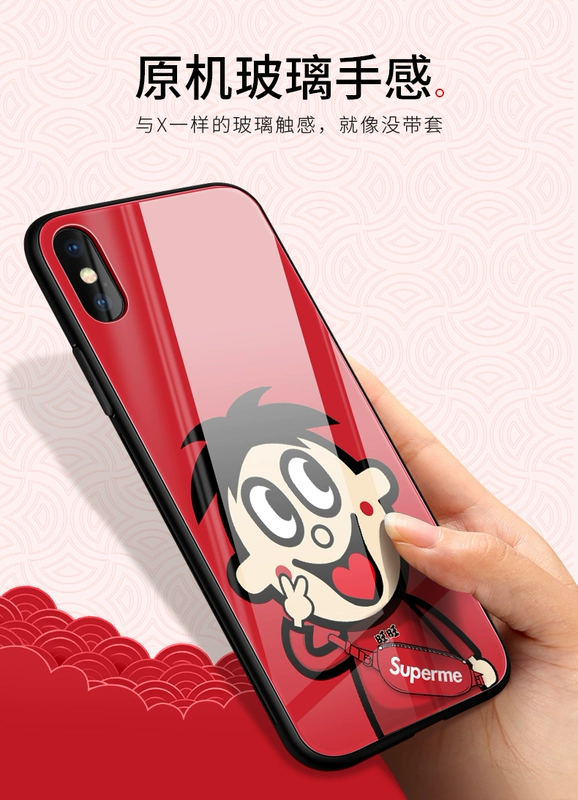 Táo 7plus iphone8plus vỏ điện thoại điện thoại di động vỏ táo 6splus x xs max vỏ kính vỏ điện thoại điện thoại di động vỏ New Year 7p nam và nữ vài đỏ thẻ triều New Year 6s xr - Phụ kiện điện thoại di động