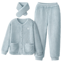 Banana velvet 501P home clothes childrens pajamas set boys and girls coral velvet small scarf baby autumn and winter style