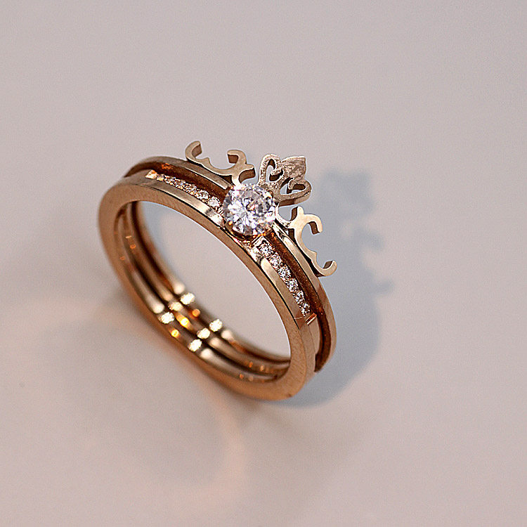 Custom crown zircon double-layer zircon combination female ins fashion hipster rose gold exquisite fashion ring ring