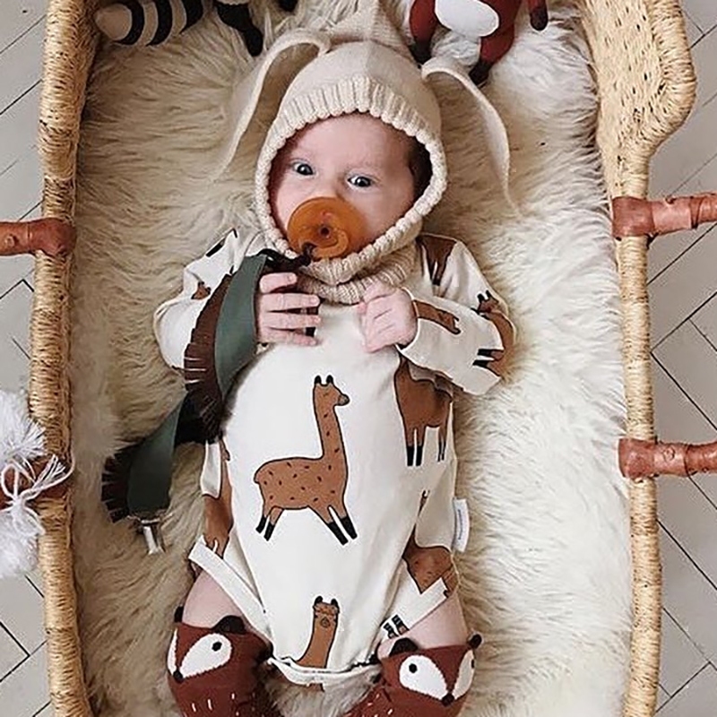 ins Full print Alpaca baby triangle climbing suit Spring and Autumn pure cotton baby one-piece long sleeve romper Newborn pajamas