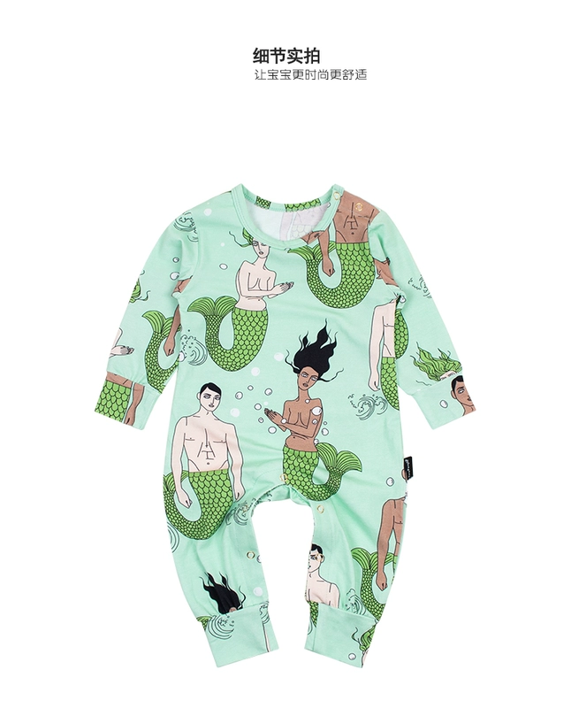 ins Bắc Âu MINI Nàng tiên cá bé bông Jumpsuit Mùa xuân và mùa thu Em bé leo núi Bộ đồ dài tay Mở tập tin Harmony Tide - Áo liền quần